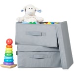 Relaxdays Panier de rangement, pliable, lot pratique de 2, avec couvercle, H x L x P : 17 x 23 x 33 cm, gris