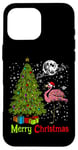 Coque pour iPhone 16 Pro Max Arbre de Noël Pink Flamingo Chapeau de Père Noël Funny Xmas