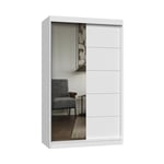 Paolo - Armoire à 2 portes coulissantes blanc - 1 miroir - Largeur 120 cm - Dressing de chambre 2 portes