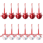 12pc Christmas Jingle Bell Ornaments 2022 Xmas Tree Bell Hängande dekorationer Stora klockor med stjärnutskärningar Jubileumsklockor med Holly Berry fo