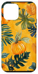 Coque pour iPhone 12 mini Aquarelle jaune tropical feuilles d'automne et citrouilles