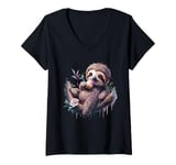 Womens Chilling Sloth for a Sloth Lover und Ice Cream Lover V-Neck T-Shirt