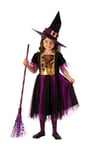 Rubies Déguisement sorcière magique pour fille, robe dorée et violette avec chapeau, officiel Rubies pour Halloween, carnaval et Noël,(5-6 ans)