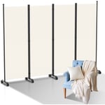 Hengda - Paravent Séparation Pliable avec roulettes Cadre en Métal Idéal pour Salon Bureau Hôpital 4 Panneaux Beige 228x181 cm