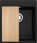 Evier Cuisine en Granit Noir Metallic 43x50cm + Kit de Vidage + Accessoires, Evier au meuble 45cm  Oslo Top de Primagran