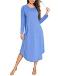 Bresdk Chemise de Nuit Femme Coton Longue, Chemise de Nuit Femme Manches Longues Hiver Vêtements de Nuit Femme Col en V Robe de Nuit Femme Boutonnée