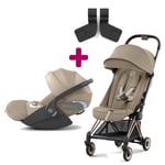 Cybex Pack Poussette Duo Coya Châssis Rose Gold et Siège Cozy Beige + adaptateurs coque Cloud T i-size