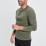 LIBERTO - t-shirt ajusté manches longues côtelé vert kaki homme