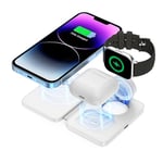 Lvcdodvd Wireless Charger 3 in 1 Foldable Wireless Charging Station Magnetic -Mag-Safe Charger for iPhone/Android Apple Watch Series AirPods Qi Certified Safe Charging Foldable amd Portable