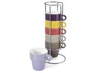 Home Color Cup Thé Service à Thé avec Support Chromé, sans Assiette, Porcelaine, Multi-Couleurs, 6 Pièces