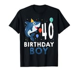 40th Birthday Boy Shark Ocean 40 Year Old Funny B-Day T-Shirt