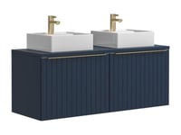 Meuble de salle de bain suspendu double vasque strié bleu - 120 cm - JOSEPHA