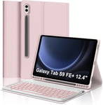 Coque Clavier pour Samsung Tab S9 FE Plus/S9 FE+ 12.4"" 2023, AZERTY Français Clavier Rétroéclairé Magnétique Détachable pour Samsung Tab S9 FE+ 12.4"", Rose