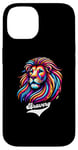 Coque pour iPhone 14 Lion coloré avec inscription « Bravery »