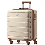 Flight Knight Bagage Cabine Leger a 4 Roues en ABS Approuve par Plus De 30 Compagnies Aeriennes, Dont Air France et easyJet Grand Sac De Cabine - 56x45x25cm (TSA) Creme/Marron