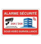 AUA SIGNALETIQUE - Panneau Signalisation avec Coins Arrondis - Alarme Sécurité sous Vidéo Surveillance 24h/24h - 210 x 150 mm, Aluminium Dibond 3mm