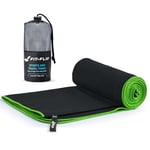 Fit-Flip Serviette Microfibre - Serviette Sport Musculation - Serviette Piscine compacte, Ultra-légère et Rapidement sèche - Serviette de Bain Microfibre (1x 40x80cm Noir - Vert)