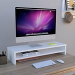 Support Moniteur TV avec étagère intermédiaire en Bois FSC82 x 26.5 x 16 cm. Supporte 50 Kg. Blanc