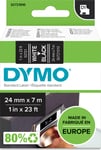 Dymo D1 etikettape, 24 mm, vit på svart