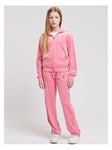 Juicy Couture Girls Jc Diamante Zip Thru Hoodie And Wide Leg Jogger Set - Pink, Pink, Size Age: 9-10 Years