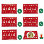 Lot de 12 Set de Table de Noël(43*30 cm),Darryy Set de Table Noel,Tapis de Table de Noël,Napperons et Sous-Verres de Noël,Incluant 6 Sets de Table,6 Sous-Verres(10.5*10.5 cm),Feutre,Lavable,Rouge,Vert