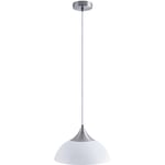 Paco Home - Suspension Lampe Salle à Manger Câble Textile 1,5 m Raccourcissable E27 Sans ampoules, Blanc/alu brossé