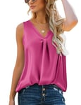 Zeagoo Débardeur Femme Chic et Élégant Satin Camisole avec col en V sans Manche décontracté Basique Blouse Été Tops La Rose Rouge S