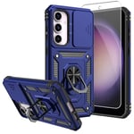 for Samsung Galaxy S23 FE Case,Galaxy S23 FE Case,with Screen Protectors and Camera Cover,[Military Grade] 16ft.Drop Tested Cover with Magnetic Kickstand Protective Case for Samsung S23 FE, Blue