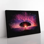 Big Box Art Lone Tree Beneath a Purple Sunset Paint Splash Canvas Wall Art Print Ready to Hang Picture, 76 x 50 cm (30 x 20 Inch), Brown, Blue, Lavender, Mauve, Lavender