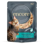 Encore 100% Natural Wet Cat Food Pouch, Tuna Fillet with Whitebait/Anchovy in Broth 70g Pouch (16 x 70g Pouches) (Packaging May Vary)