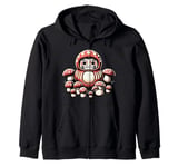 Daruma Doll Japan Cottagecore Aesthetic Mushroom Hat Zip Hoodie