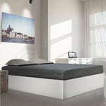 Lit coffre bilbao 140x190 cm + sommier / blanc/ 196x146x33 cm