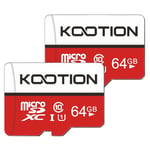 KOOTION Carte Micro SD 64 Go Lot de 2 Carte Mémoire UHS-I Vitesse jusqu'à 80 m/s,TF Micro SDXC, Classe 10, U1 pour Drone/Dash Cam/Camera/Phone/Nintendo-Switch/PC/Tablet(64 Go*2, U1)