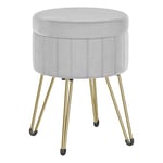 SONGMICS Tabouret Rangement, Siège Rond, Tabouret Coiffeuse, Pouf en Velours, Repose-pieds, 39 x 44,4 cm (Diamètre x H), 4 Pieds en Métal, pour Coins Beauté, Salon, Chambre, Gris Tourterelle LOM003G02