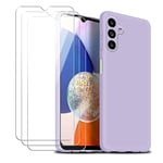 jrester Coque pour Samsung Galaxy A14 4G / 5G, Violet Souple Liquide Silicone Housse Étui avec 3 Film Protection d'écran en Verre Trempé pour Samsung Galaxy A14 4G / 5G (6,6 Pouces)