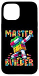 Coque pour iPhone 15 Master Builder Dabbing Blocks Bricks Building Kids Boys Fun