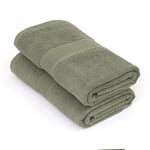 Sweet Needle 2 draps de Bain Vert Olive Extra Larges (100 x 150 cm) – 100% Coton, très absorbants, séchage Rapide, Lourds, idéal pour hôtel, Salle de Bains, Douche, Spa, Plage, Piscine et Utilisation