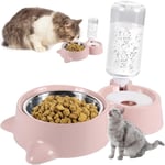 Ahlsen - Double Bol pour Chat,Chargeur pour Animaux De Compagnie à Double Bol pour chats et chiens de petite taille, Rose Bols pour chats 2 en 1