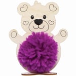 Baker Ross Love Bear Wooden Pom Poms Kits - Pack of 3, Valentine's Pom Poms Cra