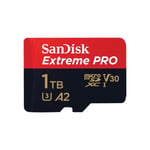 SANDISK EXTREME PRO MICROSDXC, SQXCD 1TB, V30, U3, C10, A2, UHS-I, 200MB/S R, 140MB/S W, 4X6, SD ADAPTOR, LIFETIME LIMITED