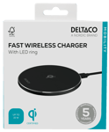 Deltaco Wireless charger  15 W  USB-C  Qi certified  LED ring  black