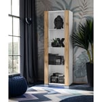 Komodee Vitrine Armoire Tivoli, Blanc/Wotan, Largeur 55cm x Hauteur 159cm x Profondeur 35cm, sans LED, 3 étagères, pour Salon, Chambre, Entrée