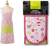 Unisex Chefs Apron & Double Oven Gloves Set Butchers Kitchen Cooks Restaurant Bistro BBQ School College POCKETS 100% Cotton Adult Men’s & Womens Novelty (Cupcake Range Apron & Double Oven Gloves Set)