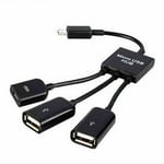 Black Micro USB Male to Female Double USB Ports OTG Cable for PC