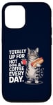 Coque pour iPhone 12/12 Pro Totally Up For Hot Dog & Coffee Every Day Funny Cat Humour