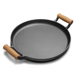 SOGA 35cm Cast Iron Frying Pan Skillet Steak Sizzle Fry Platter With Wooden Handle No Lid - Frying Pans - ZPaiB8