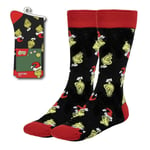 THE GRINCH SMIRKING CHRISTMAS HAT BLACK ALL OVER DESIGN PAIR MENS CREW SOCKS