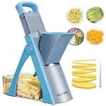 SupMaKin Mandoline de Cuisine Safety Slicer Manuelle Multifonction Tous Coupe Légumes Lame en acier inoxydable, Julienne, Cubes, Fcoupe Patate Frite carotte, Euroshopping -bleu ciel