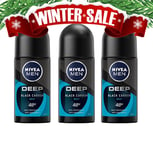 Nivea Men Deep Beat  Roll-On Deodorant Antibacterial 50ml 3-Pack