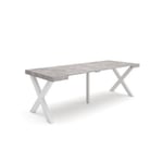 Table console extensible, 220, pour 10 personnes, 222x90x77cm, Pieds bois massif, couleur Ciment